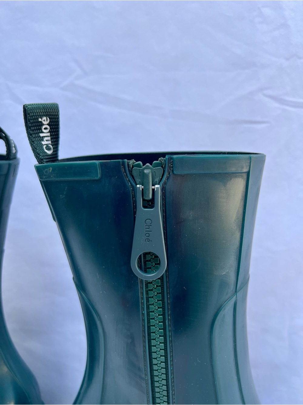 Chloe Betty Dark Emerald Green Rubber Heel Rain Boots Women’s Size 39 US 8 - Picture 6 of 15